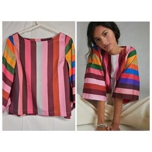 Anthropologie Geisha Designs Womens Top XS Multi Color Bell Sleeve NTW Cotton